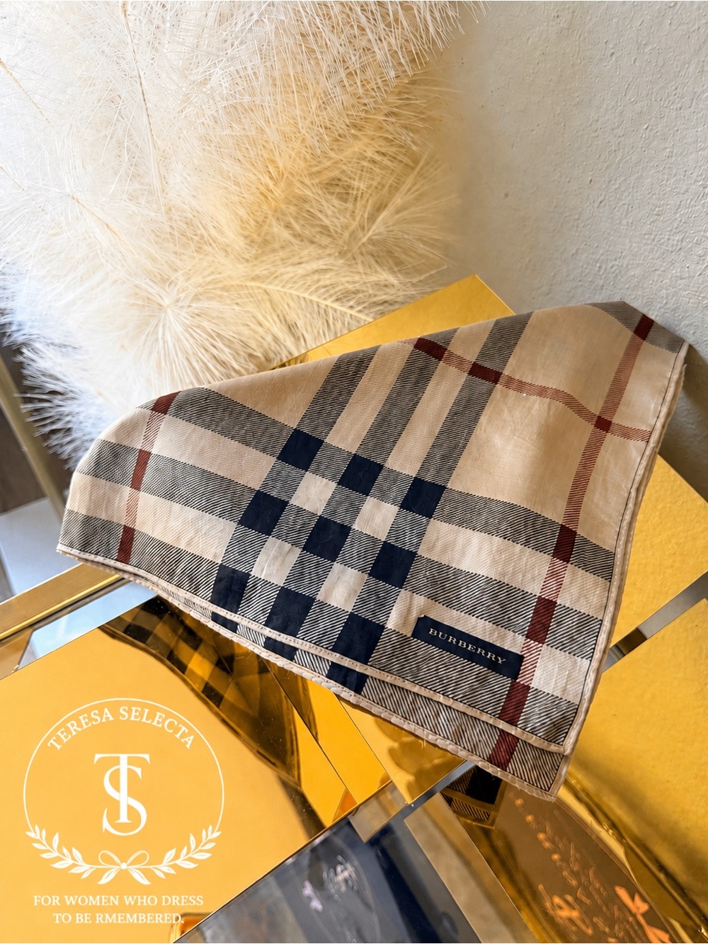 Burberry Vintage Check Square Scarf Beige Black Red Classic Plaid